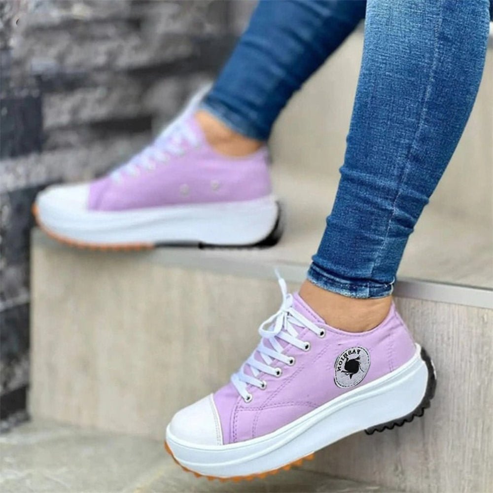 Canvas Platform Lace Up Walking Shoes - Body Central