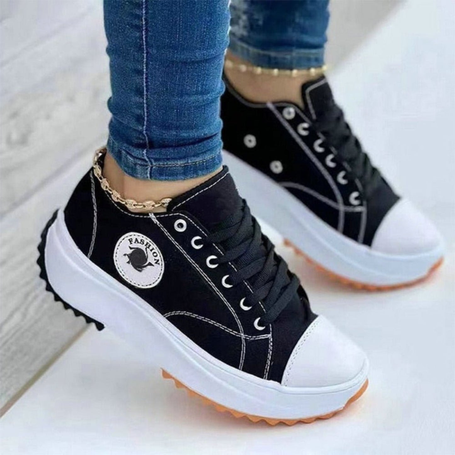 Canvas Platform Lace Up Walking Shoes - Body Central