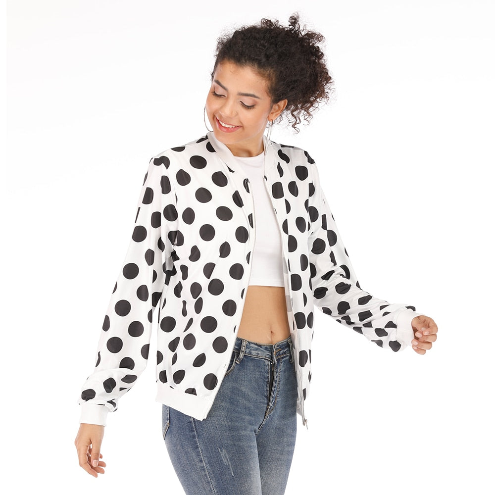 Leopard Women's Short Coat Zipper Long Sleeve Polka Bomber Jacket - Body Central Store