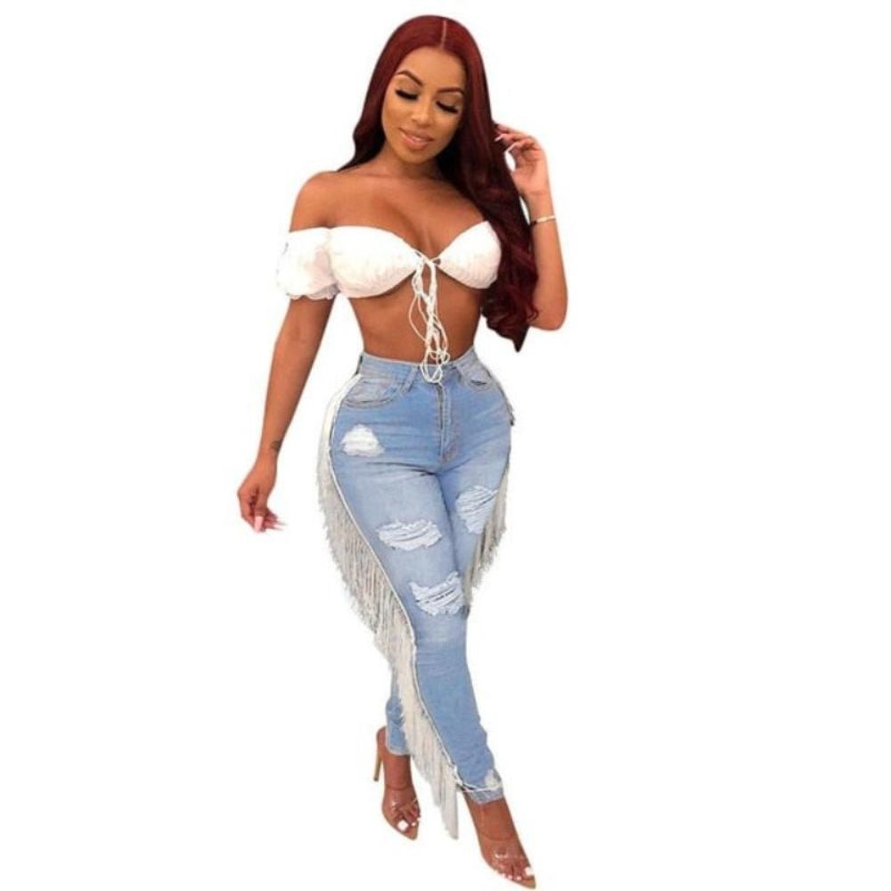 Distressed Tassel Denim Streetwear Jeans - Body Central