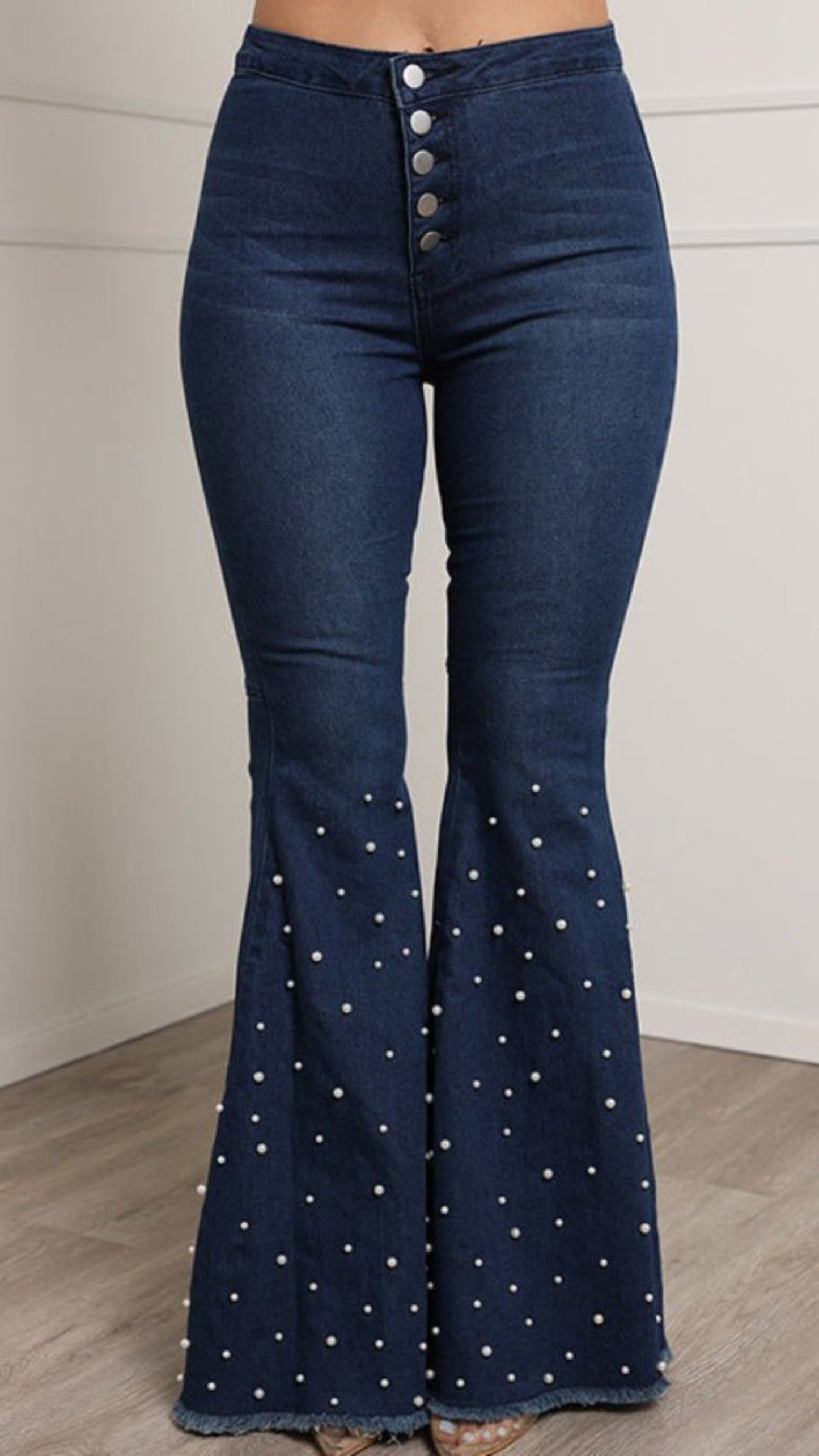 Flare Pearl Beading Wide Leg Boot Cut Skinny High Waist Bell Bottom Jeans - Body Central