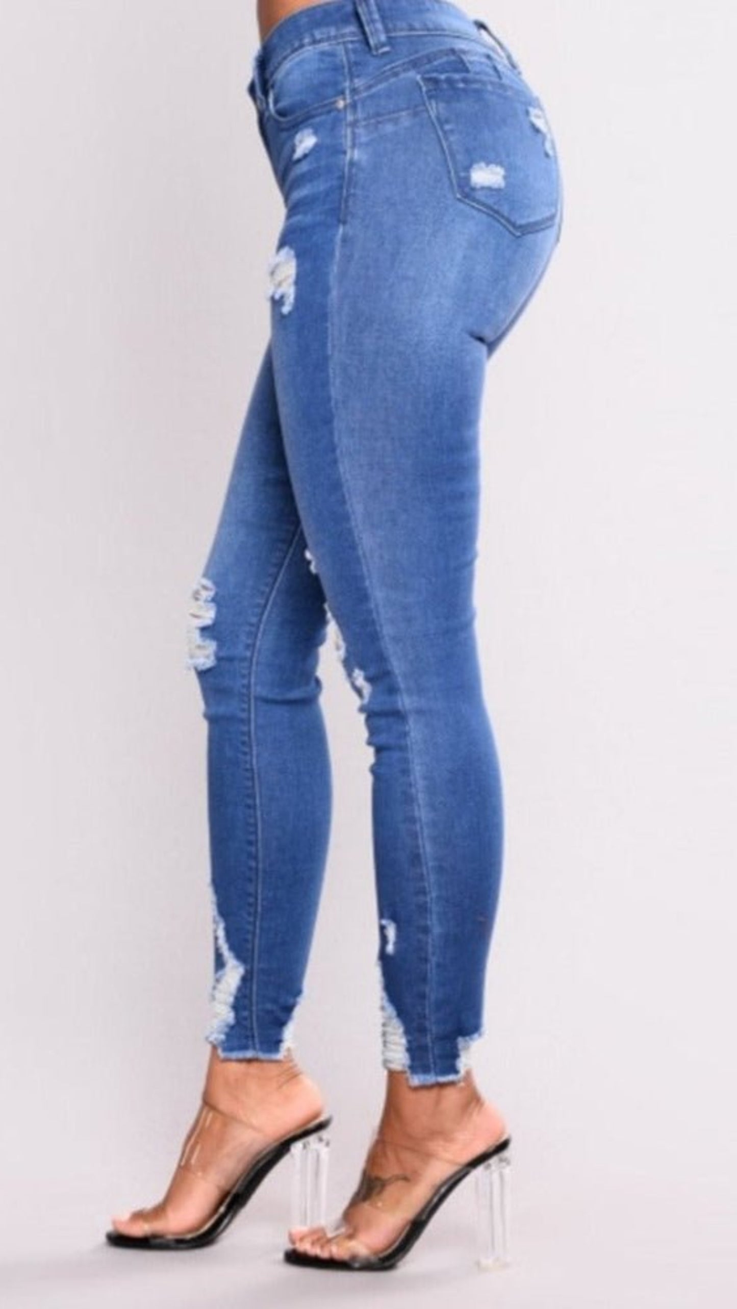 High Waist Slim Hole Ripped Denim Stretch Jeans - Body Central