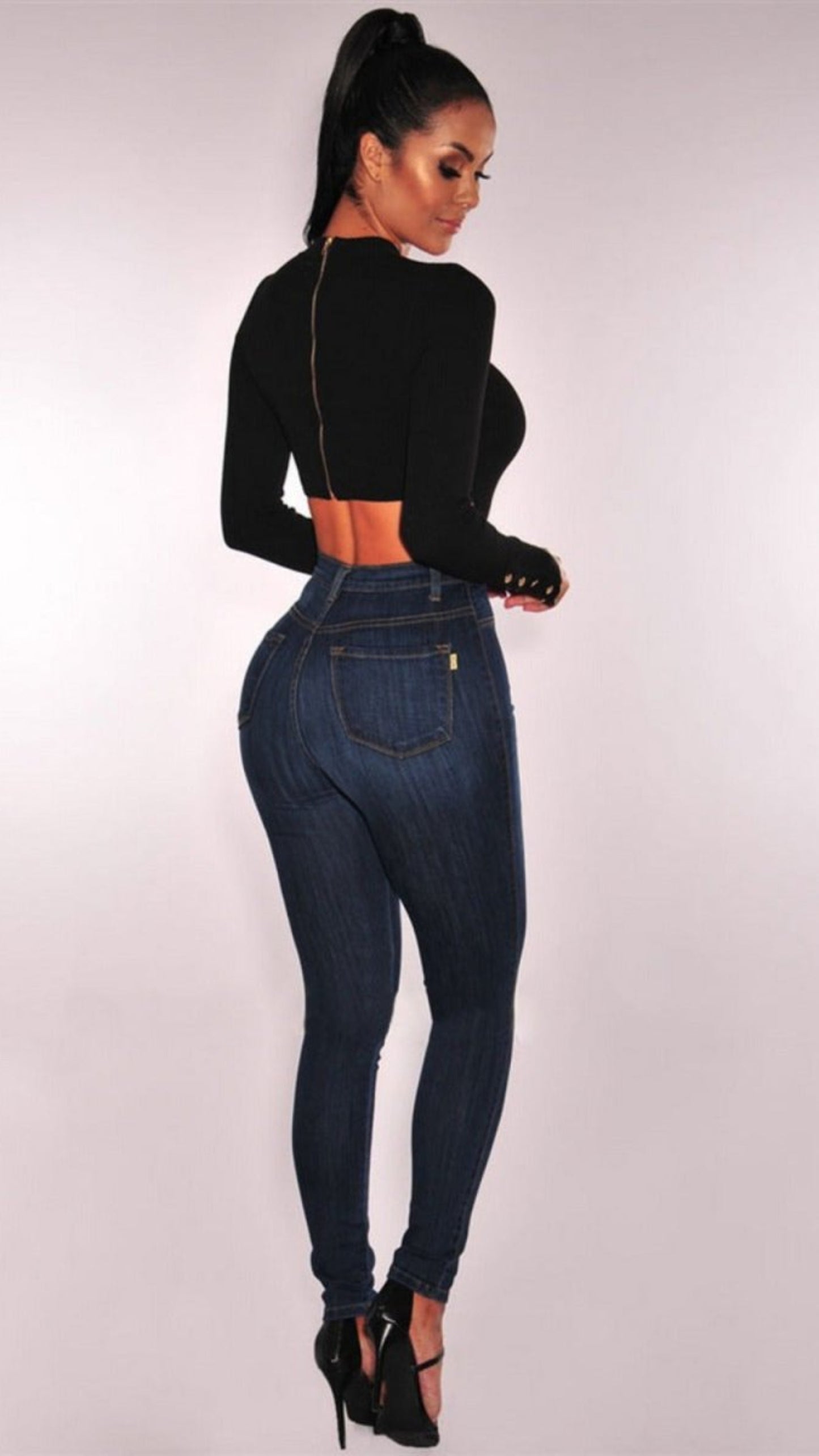 High Waisted Skinny Denim Stretch Slim Calf Length Jeans - Body Central