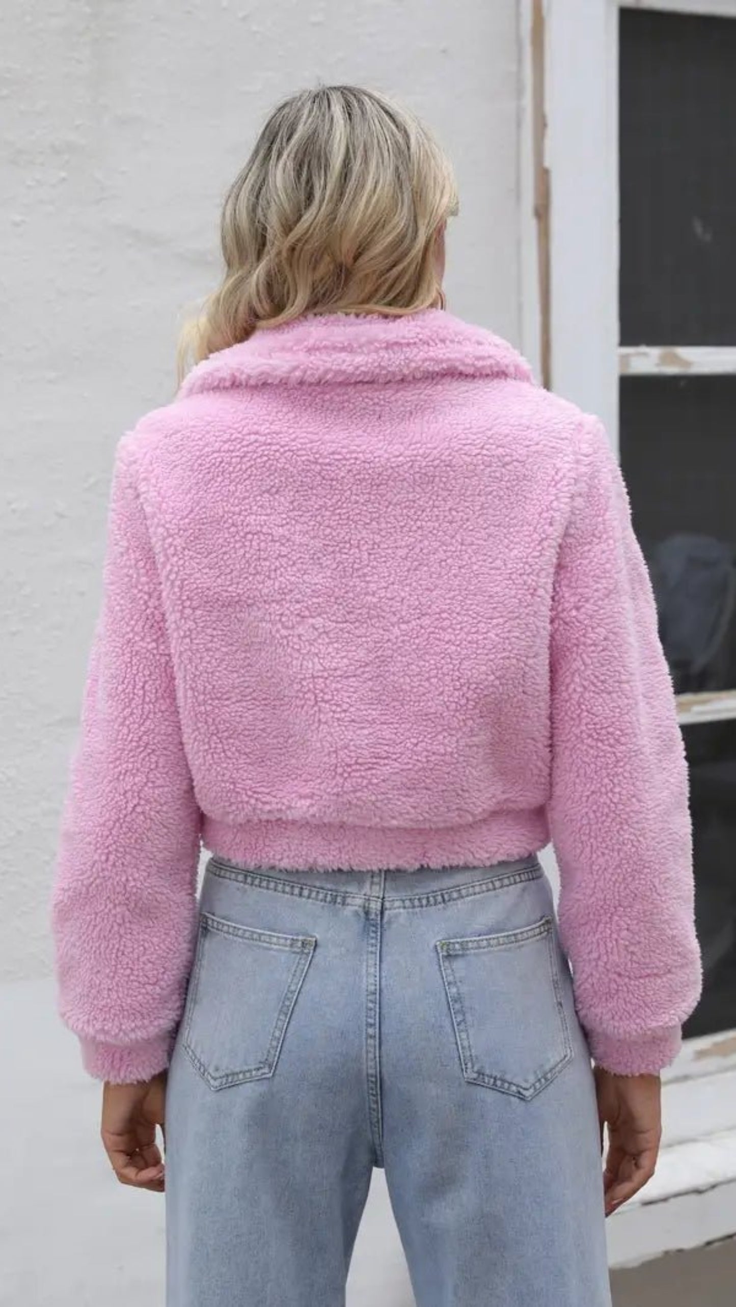 Lapel Fluffy Crop Long Sleeve Loose Plush Teddy Outerwear - Body Central
