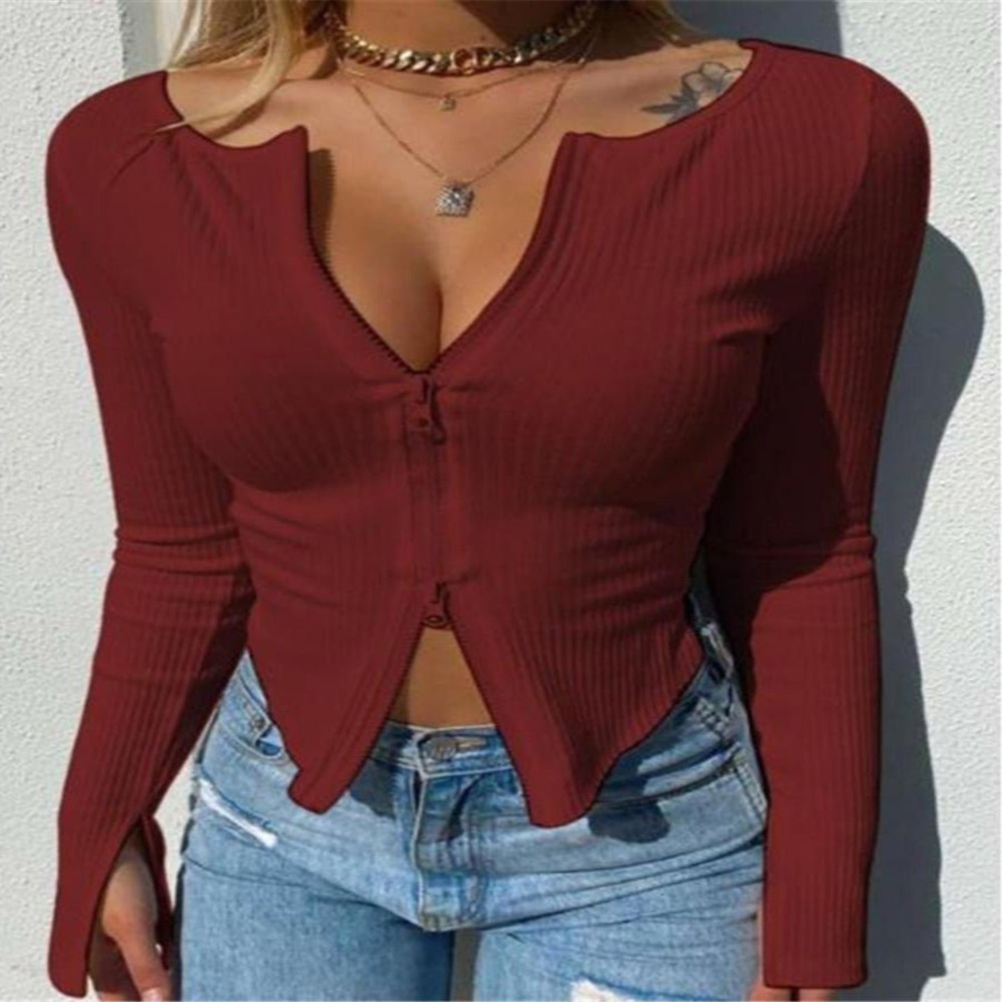 Long Sleeve Zipper Design T-shirt - Body Central