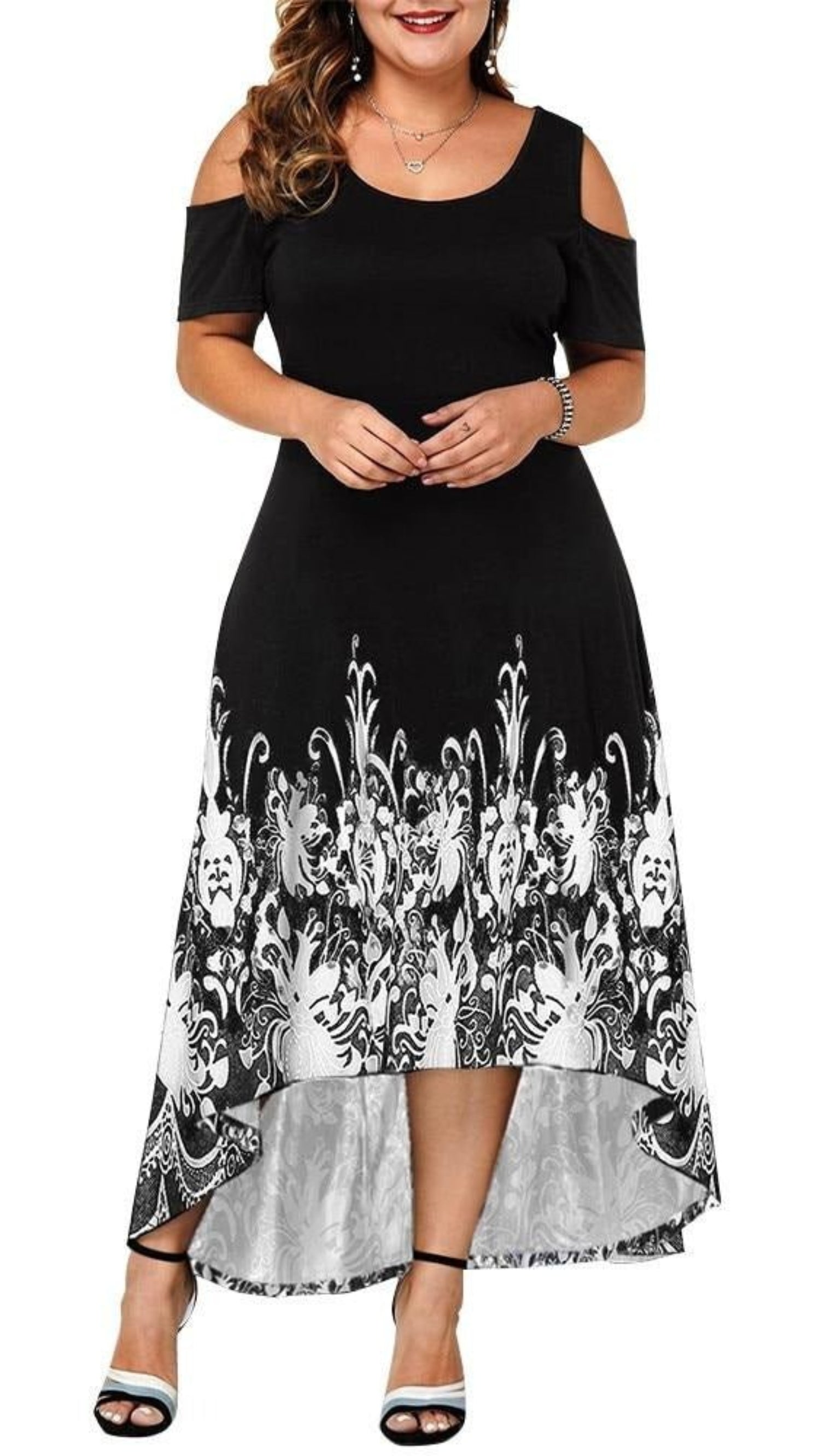 chinese dress ladies Maxi Short Sleeve Floral Printed Elegant A line Dress – Body Central Store
