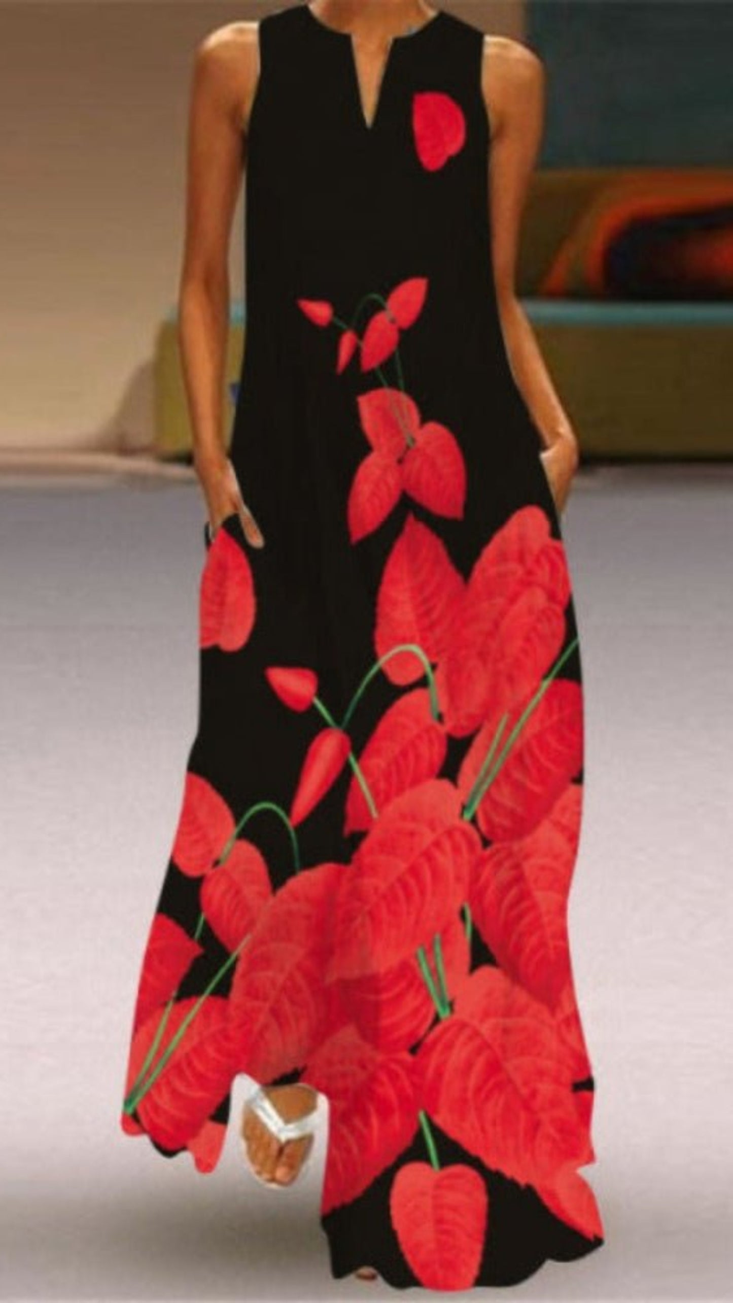Printed Sleeveless Long Dress - Body Central