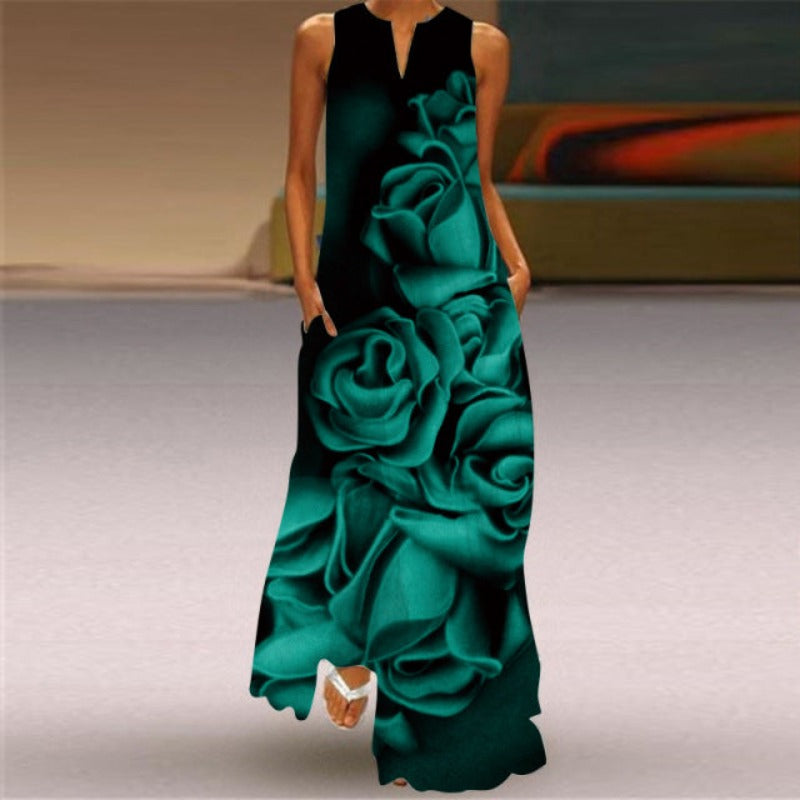 Printed Sleeveless Long Dress - Body Central Store