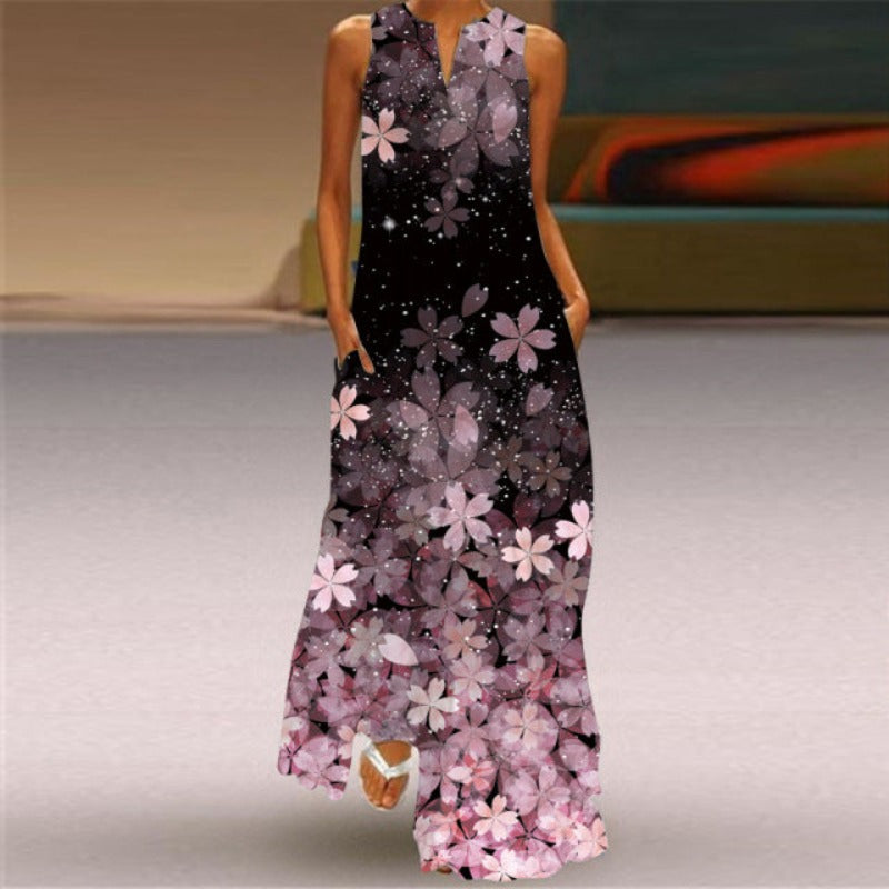 Printed Sleeveless Long Dress - Body Central Store