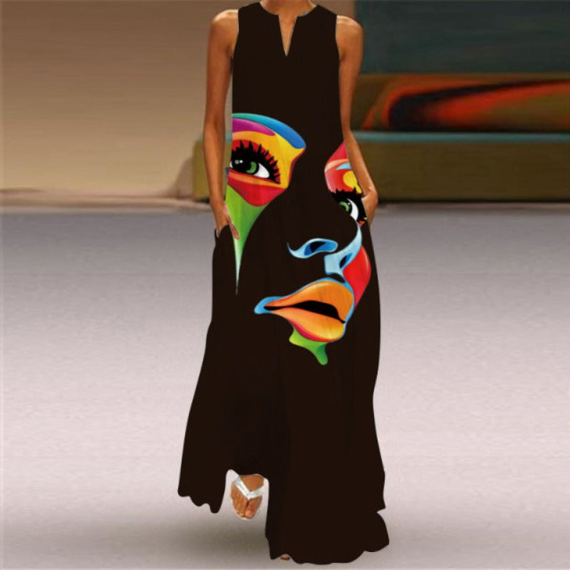 Printed Sleeveless Long Dress - Body Central Store