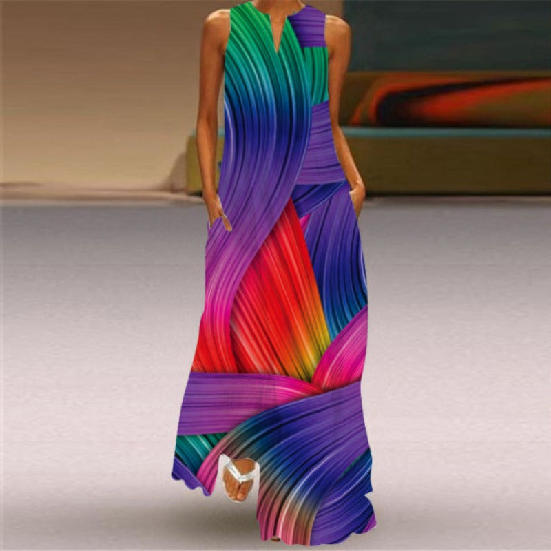 Printed Sleeveless Long Dress - Body Central Store