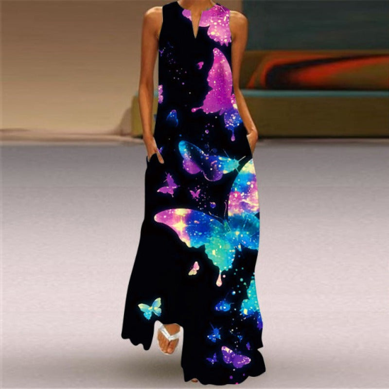 Printed Sleeveless Long Dress - Body Central Store