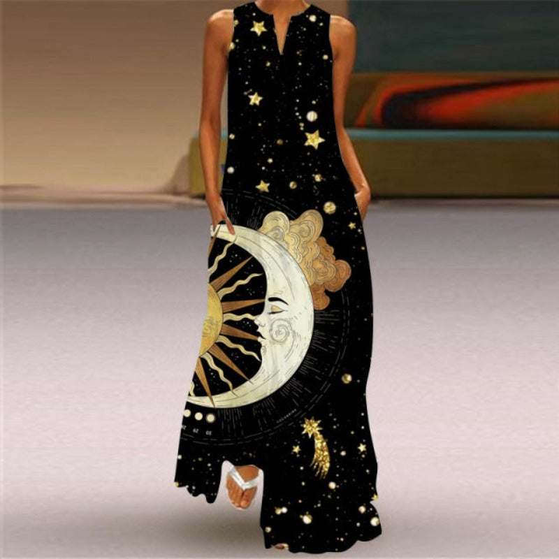 Printed Sleeveless Long Dress - Body Central Store