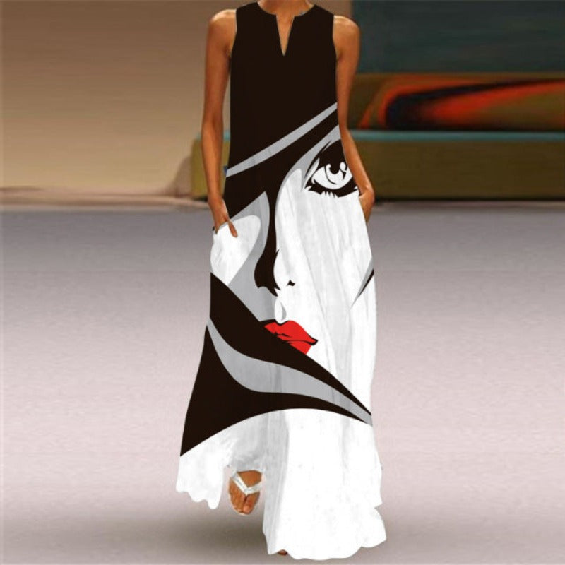 Printed Sleeveless Long Dress - Body Central Store