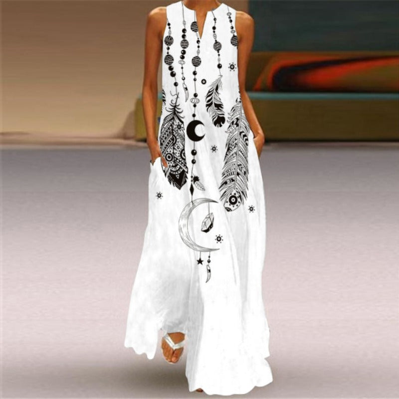 Printed Sleeveless Long Dress - Body Central Store