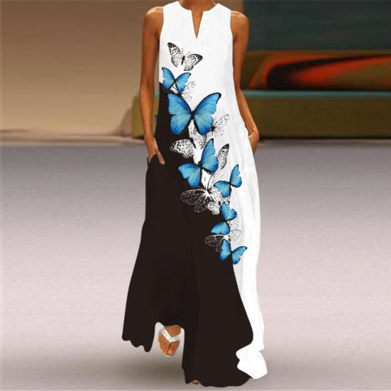 Printed Sleeveless Long Dress - Body Central Store