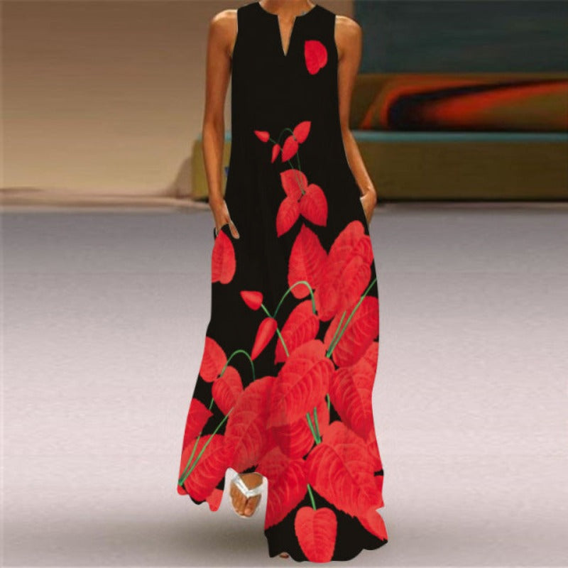 Printed Sleeveless Long Dress - Body Central Store