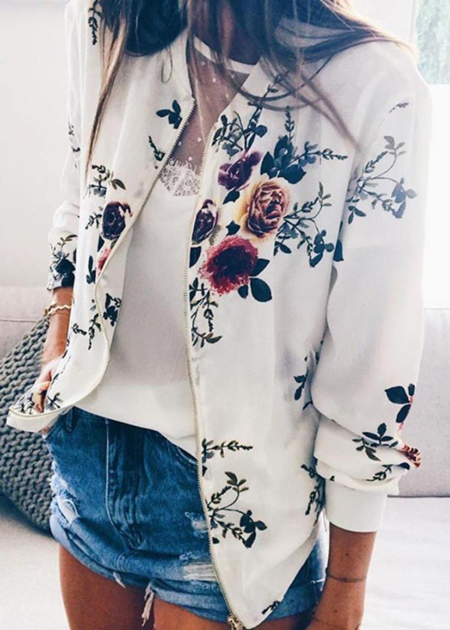 Retro Floral Zipper Up Outwear Bomber - Body Central