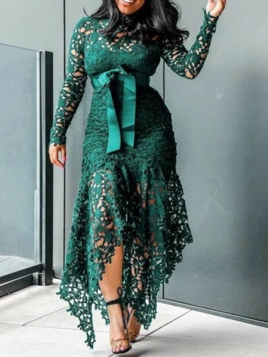 Straps Lace Mesh Perspective Fishtail Patchwork Midi Bodycon Dress - Body Central