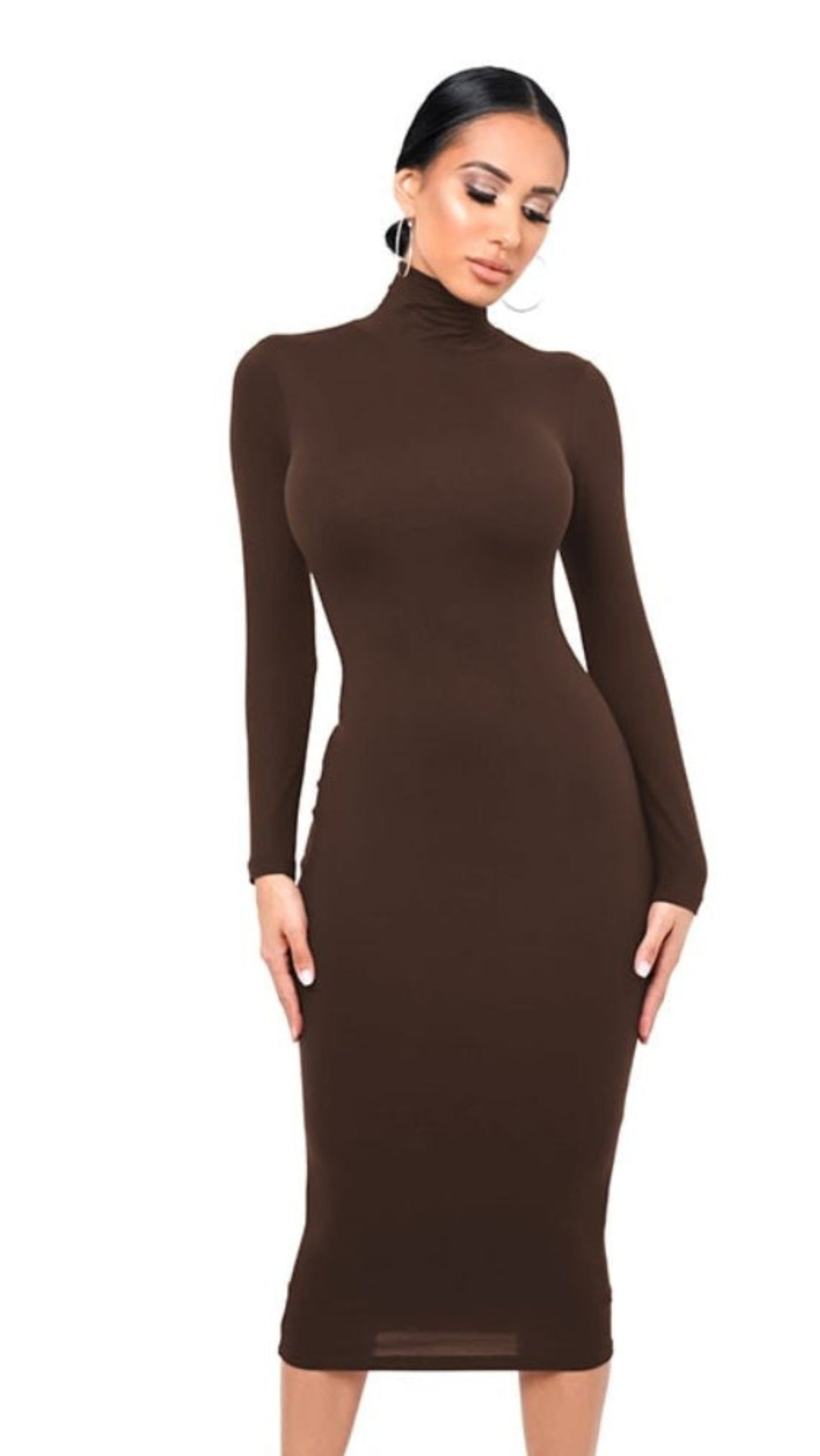 Turtleneck Sexy Long Sleeve Skinny Midi Bodycon Dress - Body Central