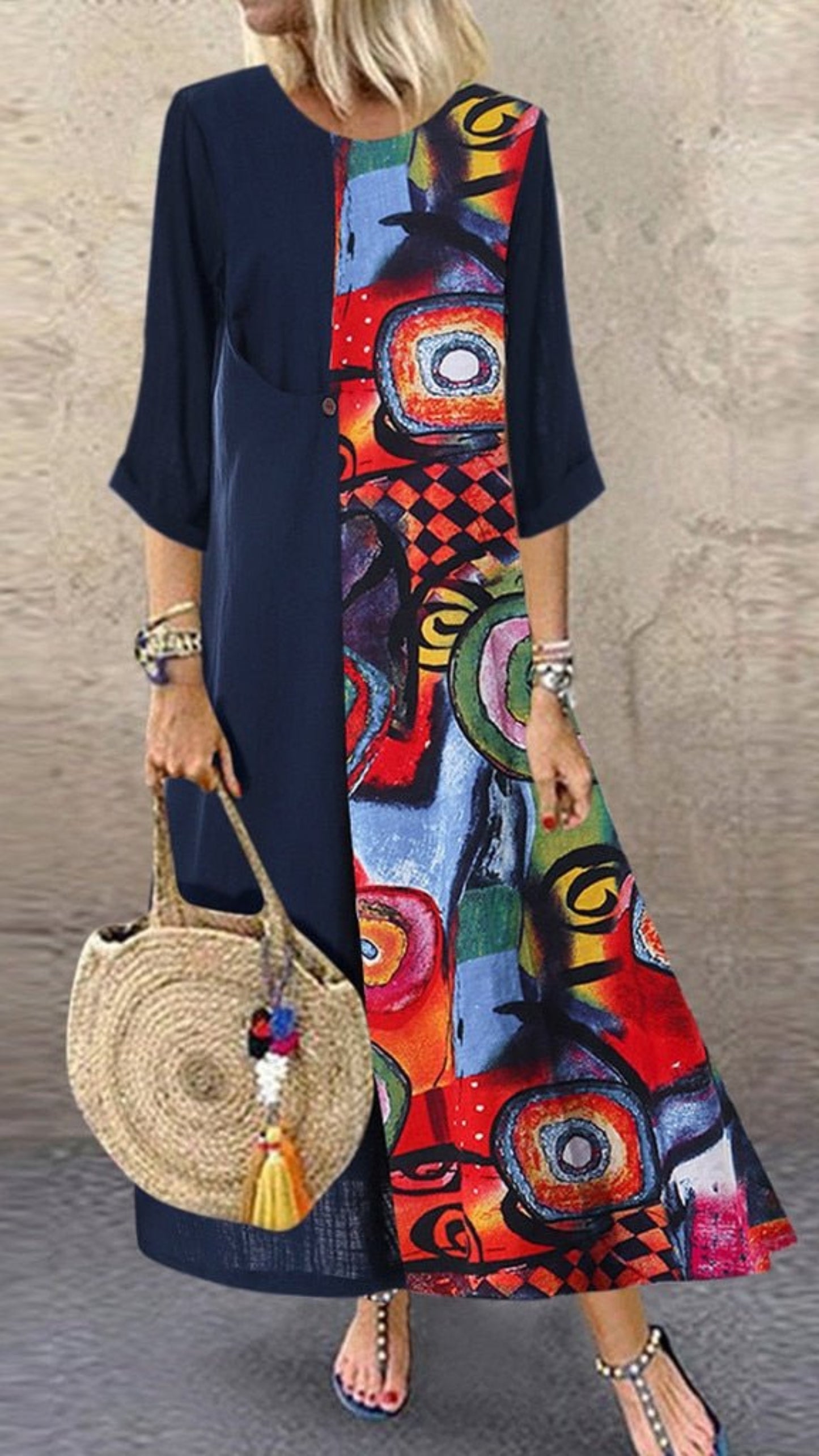 Vintage Patchwork Long Sleeve Maxi Dress - Body Central