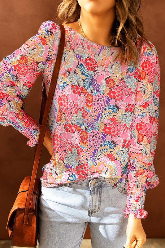 Floral Print Long Puff Sleeve Blouse - Body Central Store