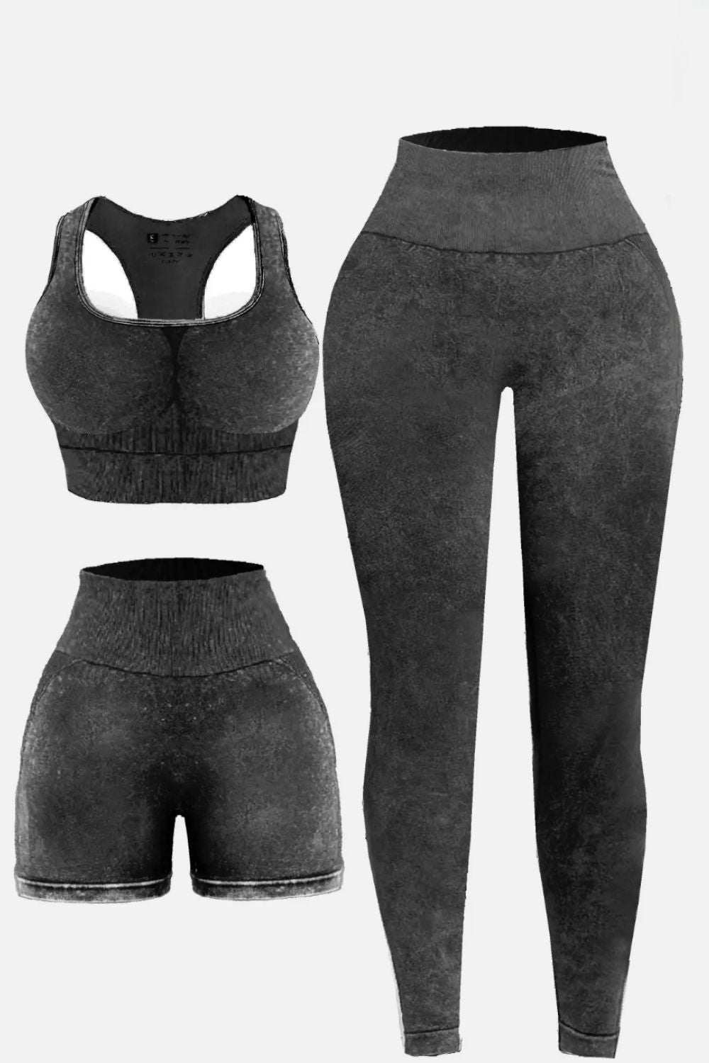 3 Piece Washed Square Neck Wide Strap Active Set - Body Central Store