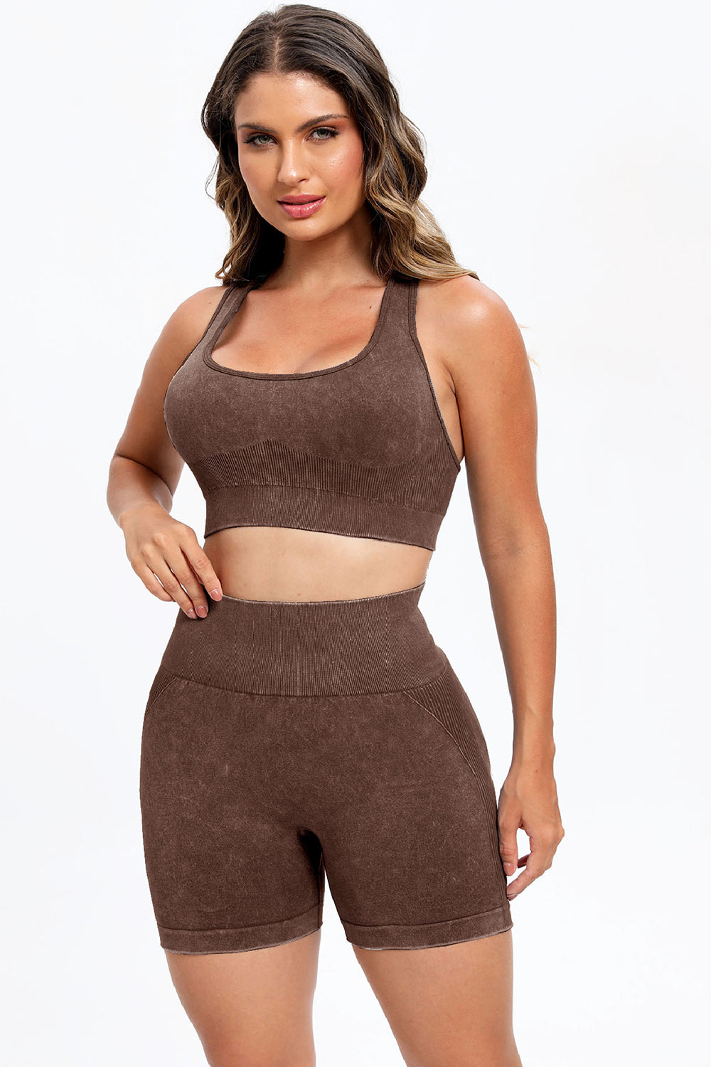 3 Piece Washed Square Neck Wide Strap Active Set - Body Central Store