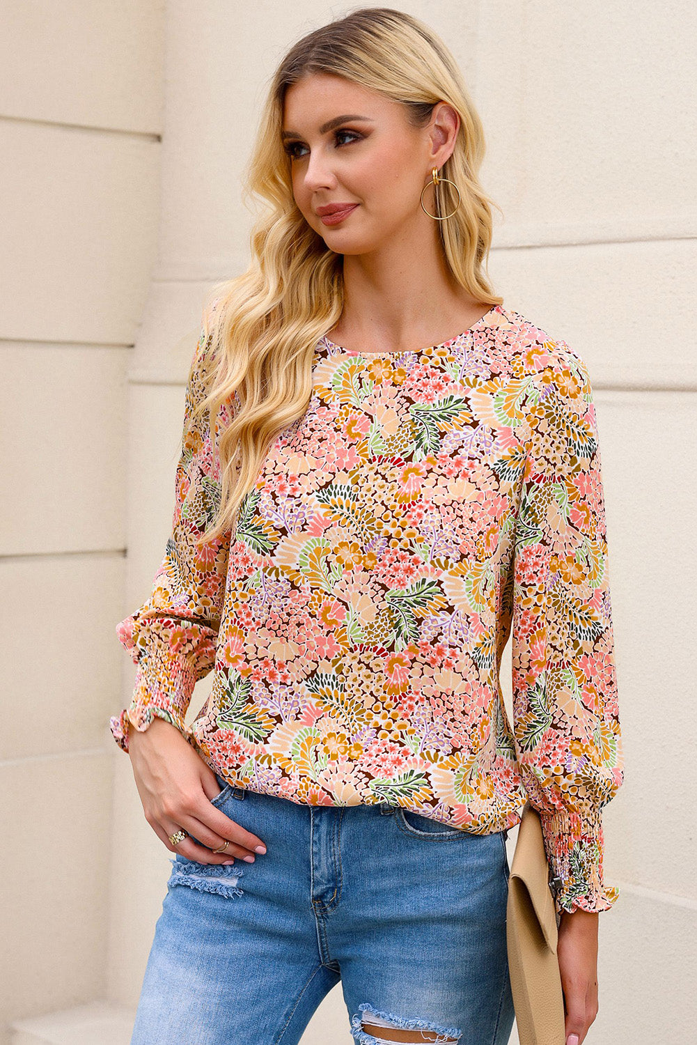 Floral Print Long Puff Sleeve Blouse - Body Central Store