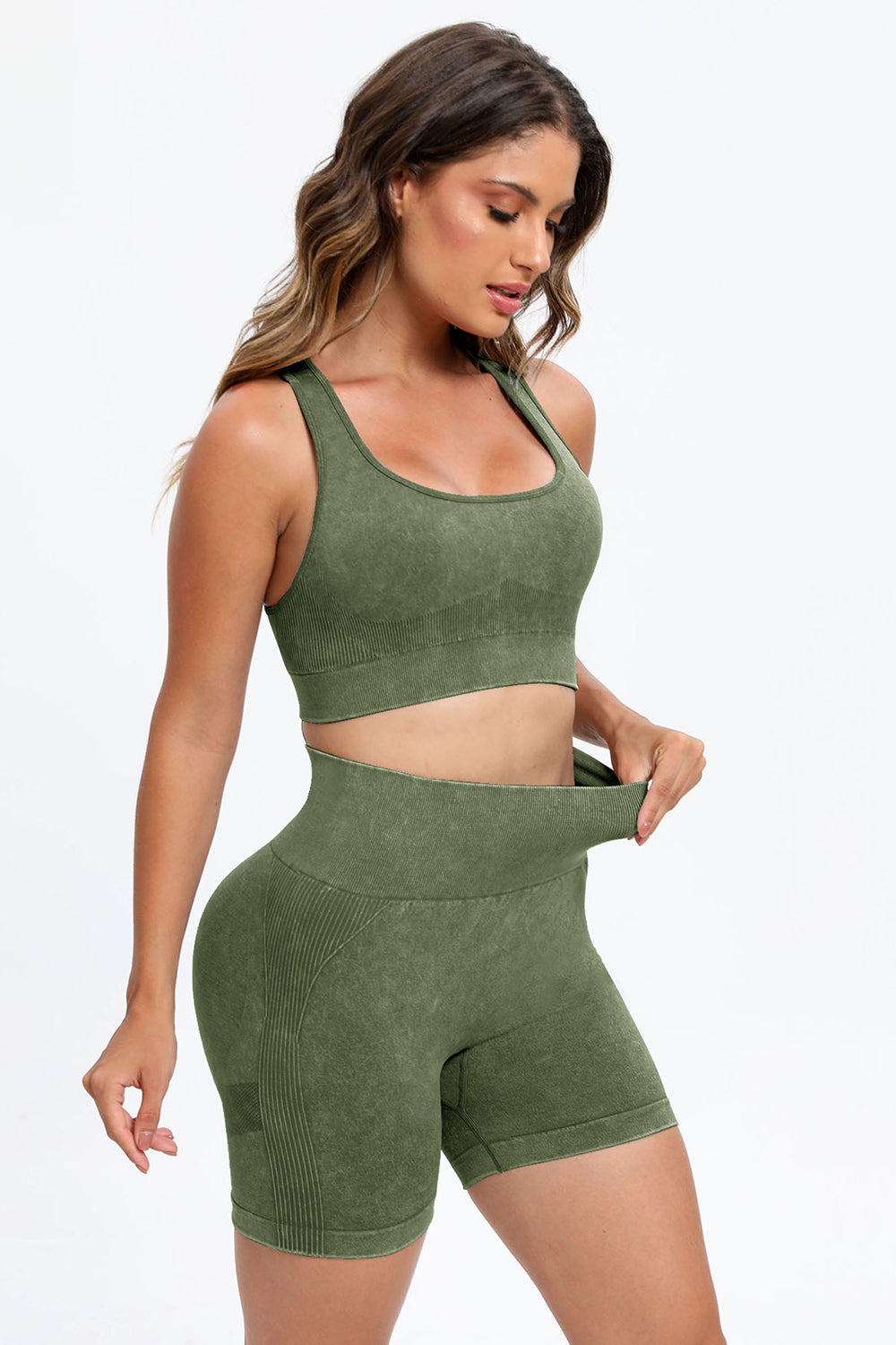 3 Piece Washed Square Neck Wide Strap Active Set - Body Central Store