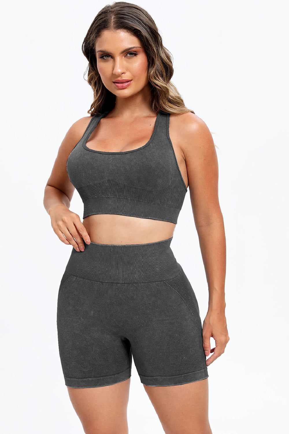 3 Piece Washed Square Neck Wide Strap Active Set - Body Central Store