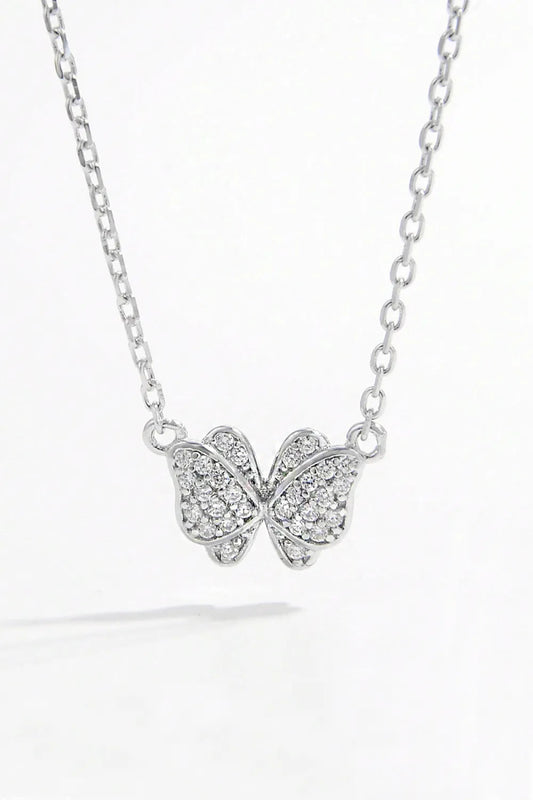 Zircon Butterfly Pendant Necklace - 925 Sterling Silver - Body Central