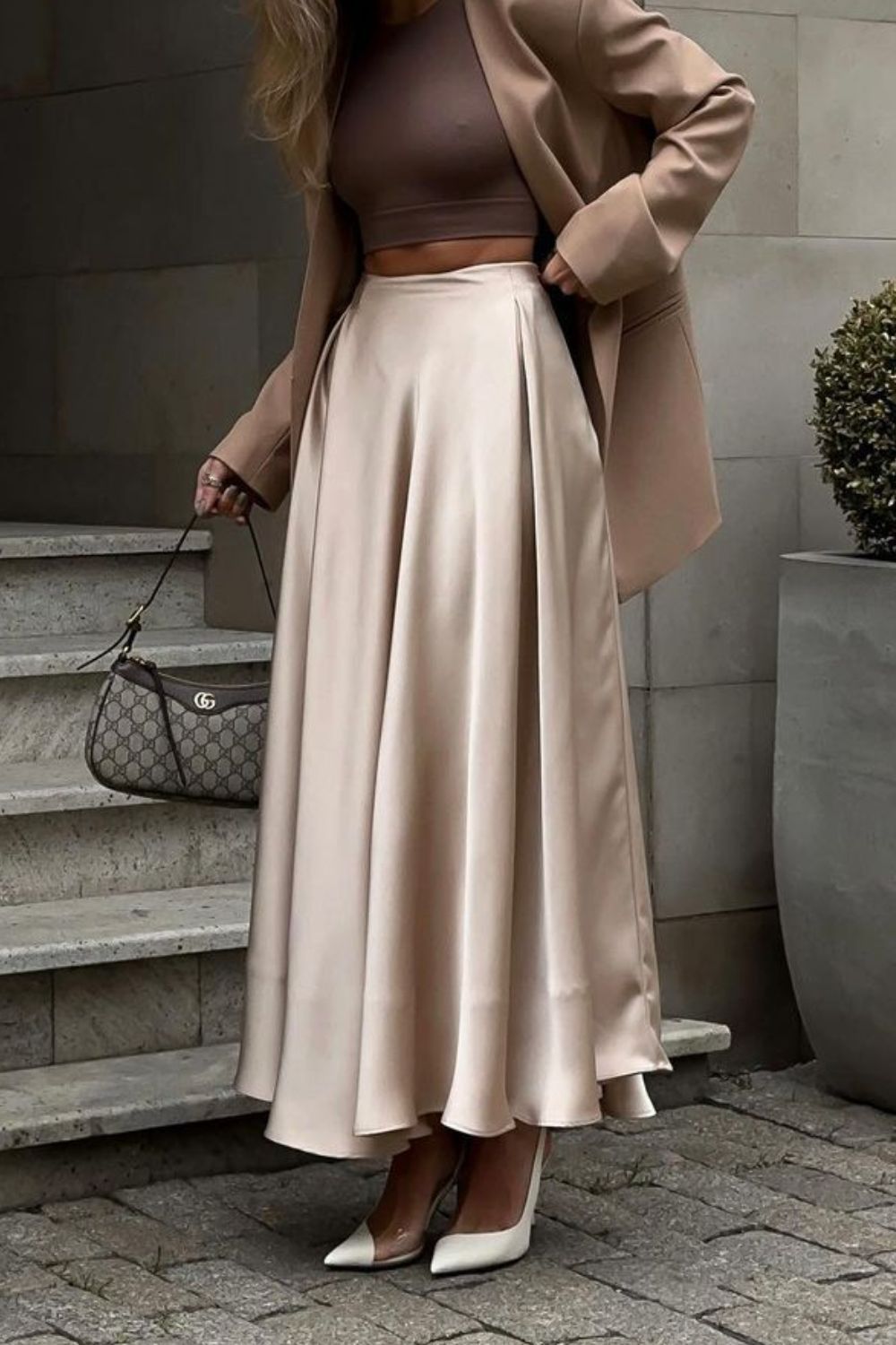 Back Elastic Waist Satin Skirt | Body Central