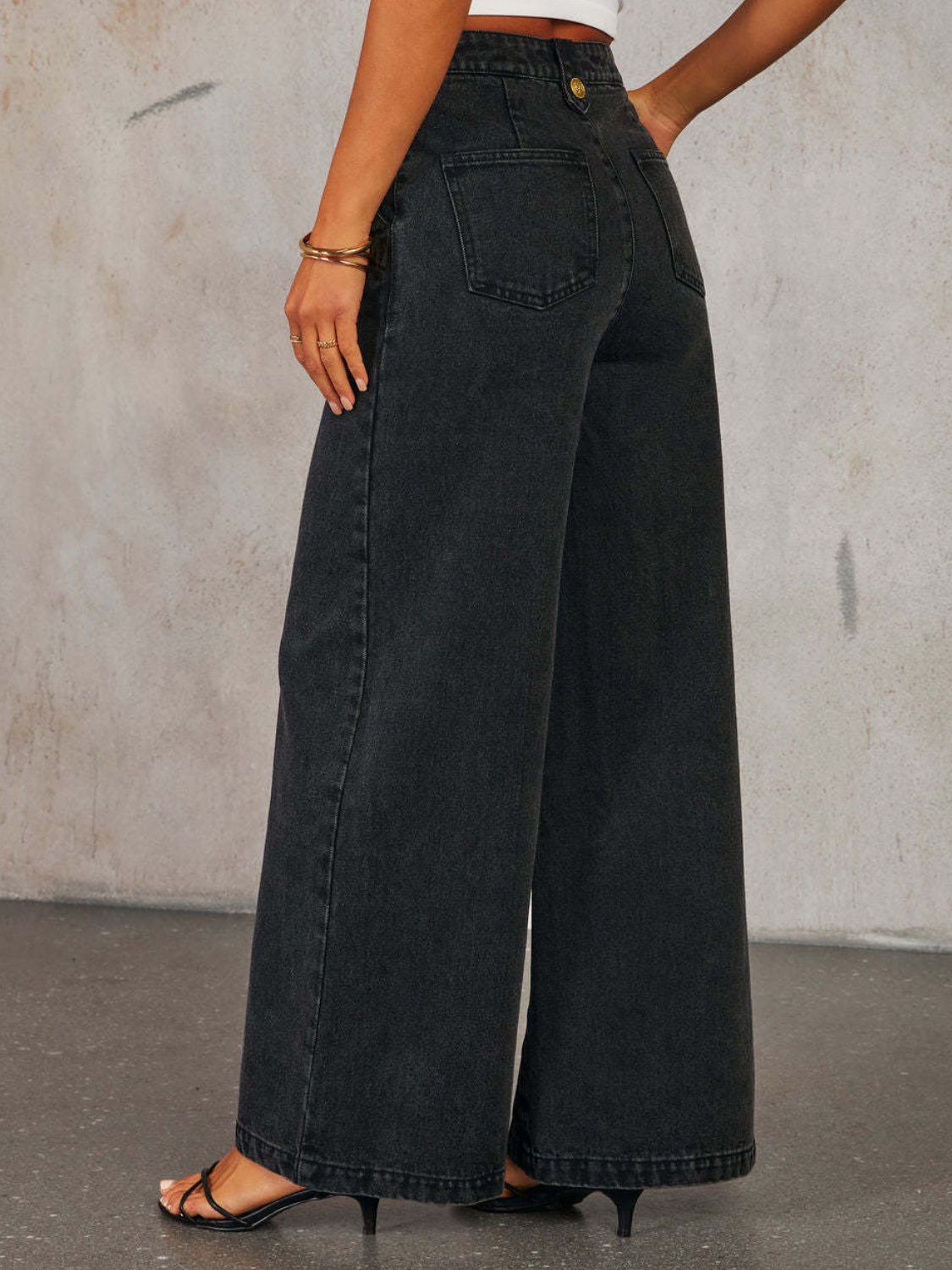 Button Down Vest and Wide Leg Jeans Denim Set | Body Central