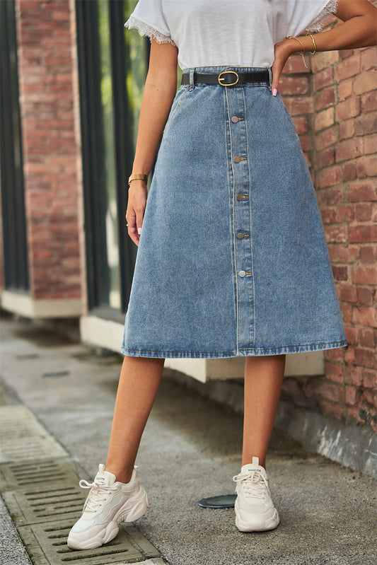 Button Front A-Line Denim Skirt | Body Central