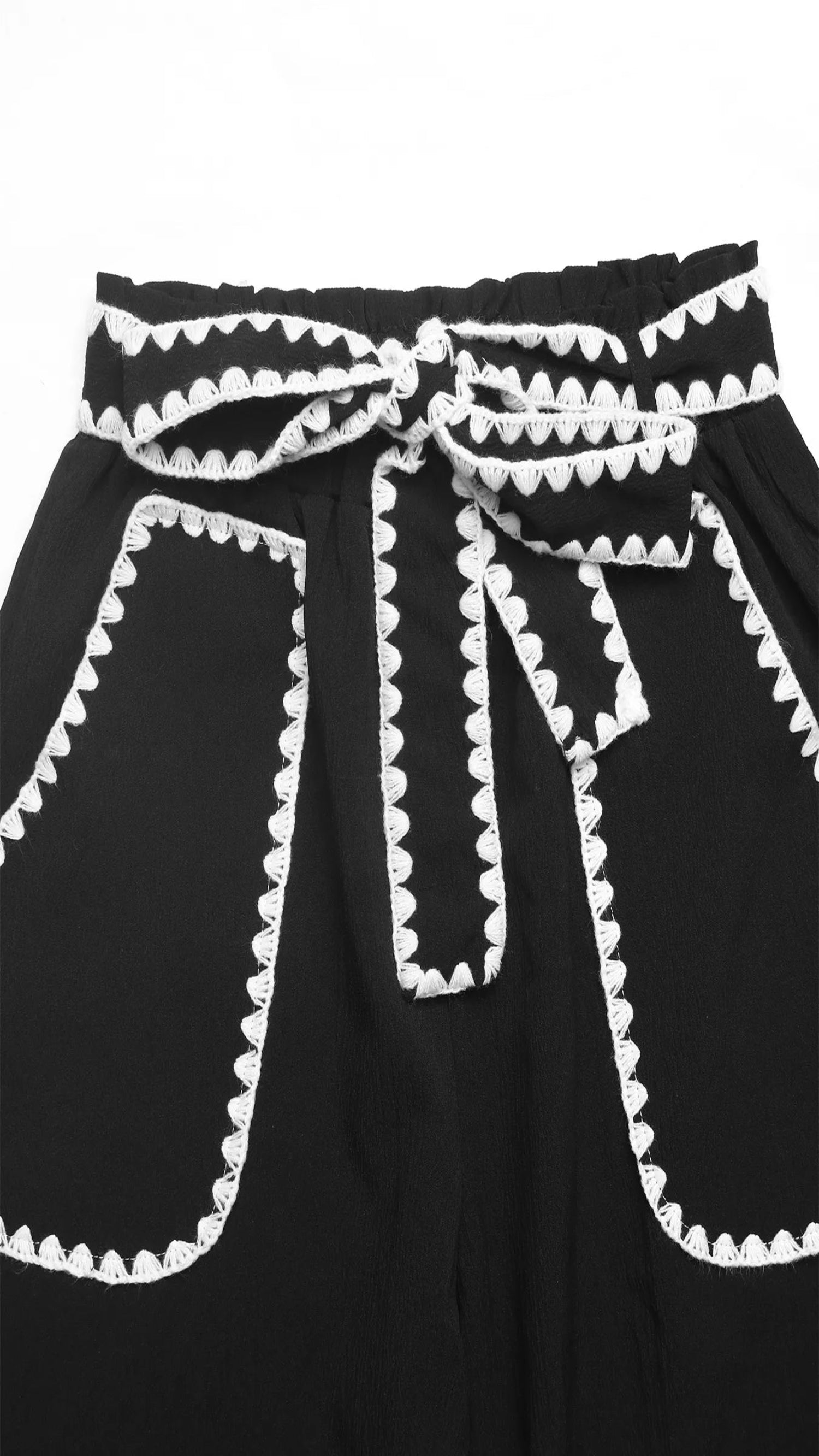 Crochet Trim Tie Waist Wide Leg Pants | Body Central