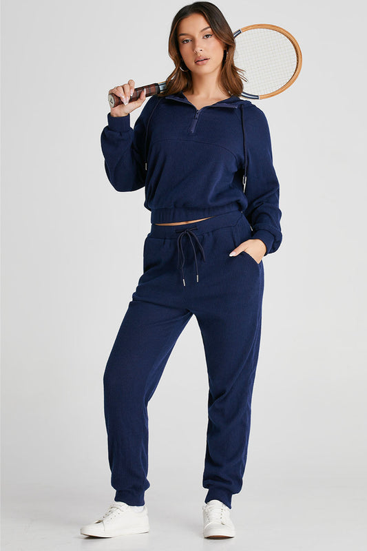 Drawstring Half Zip Hoodie and Joggers Active Set - Body Central Store