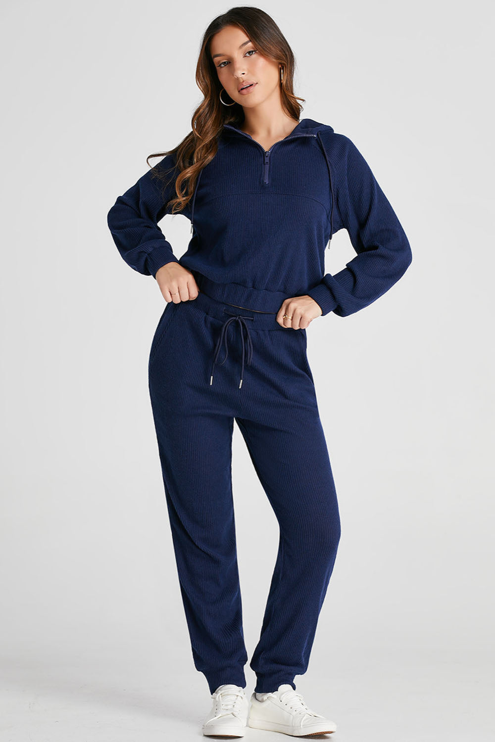 Drawstring Half Zip Hoodie and Joggers Active Set - Body Central Store