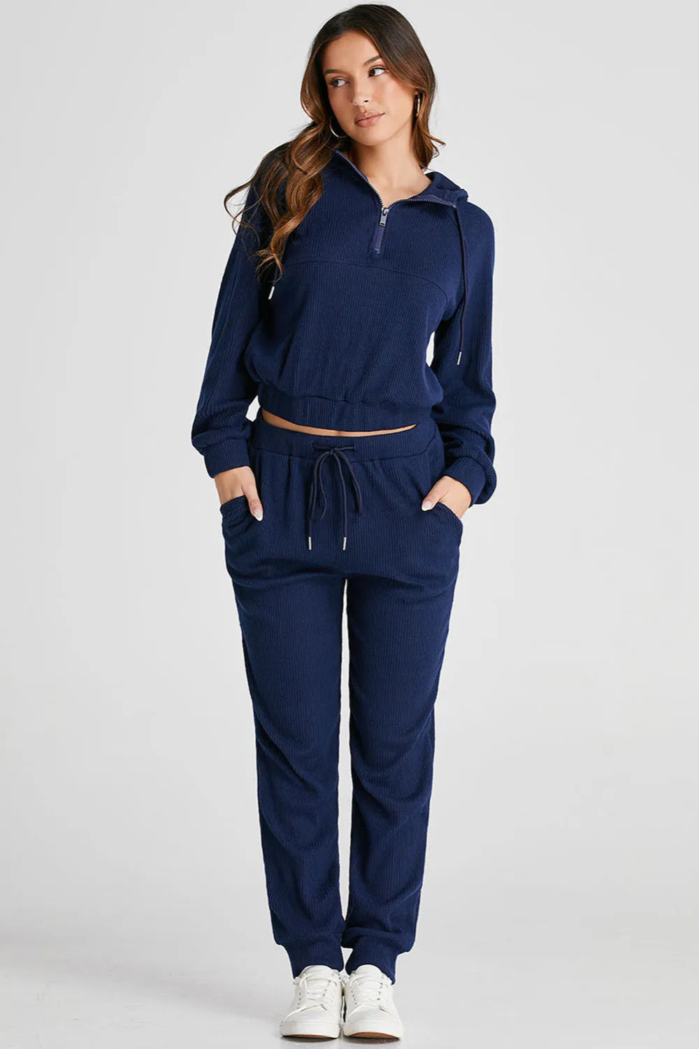 Drawstring Half Zip Hoodie and Joggers Active Set - Body Central Store