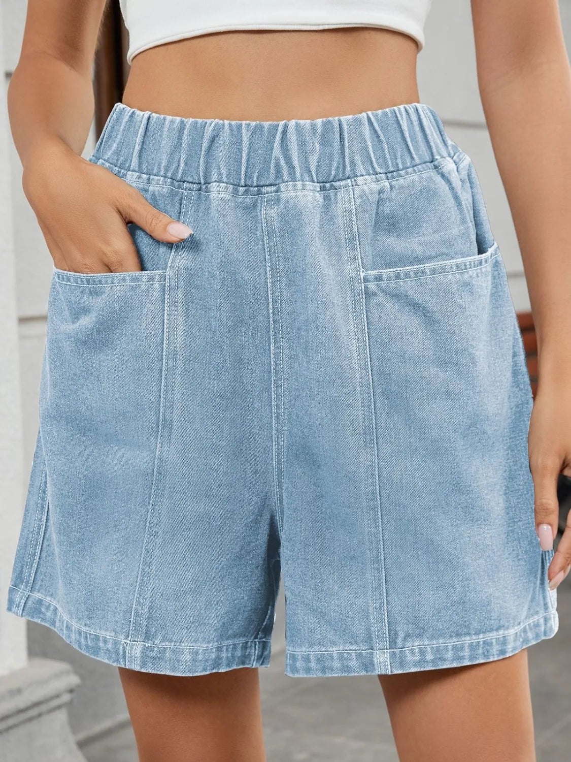 Elastic Waist Denim Shorts | Body Central