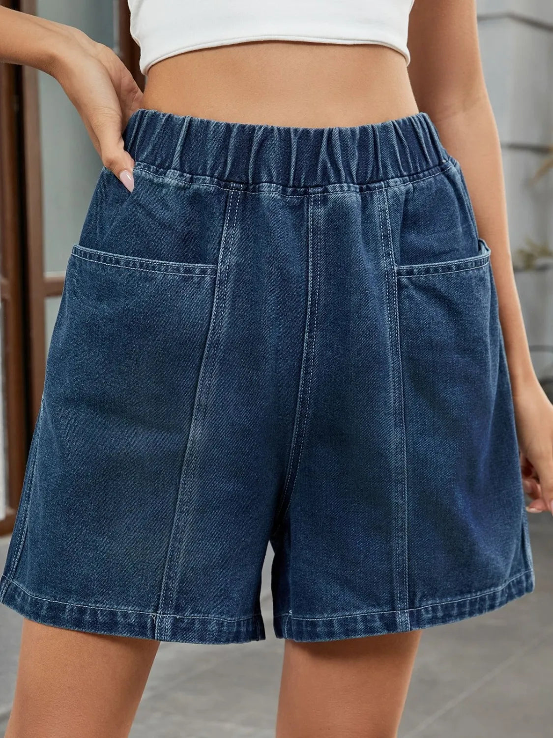 Elastic Waist Denim Shorts | Body Central