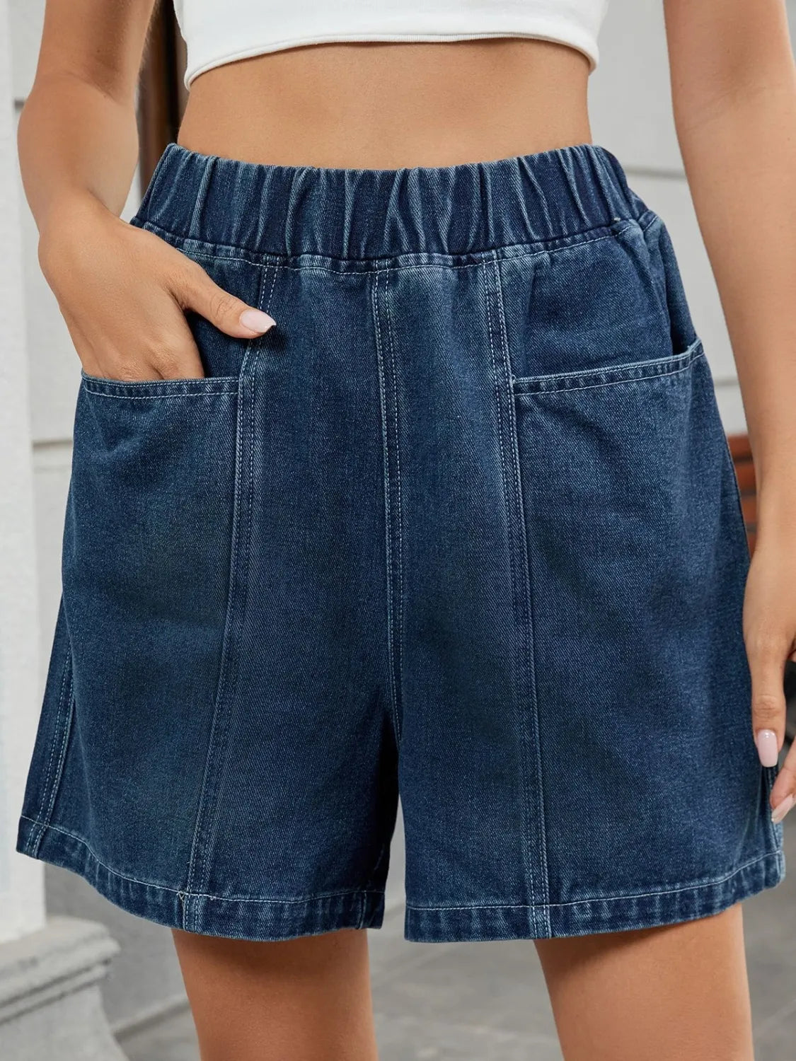 Elastic Waist Denim Shorts | Body Central