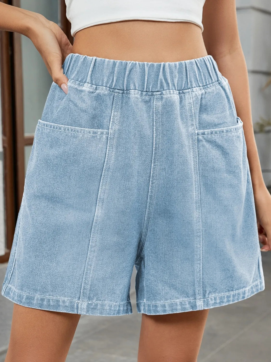 Elastic Waist Denim Shorts | Body Central