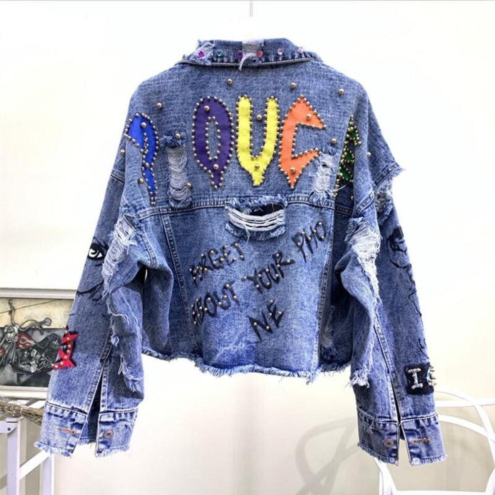 Denim Graffiti Rivet Girl Outerwear Jacket - Body Central Store