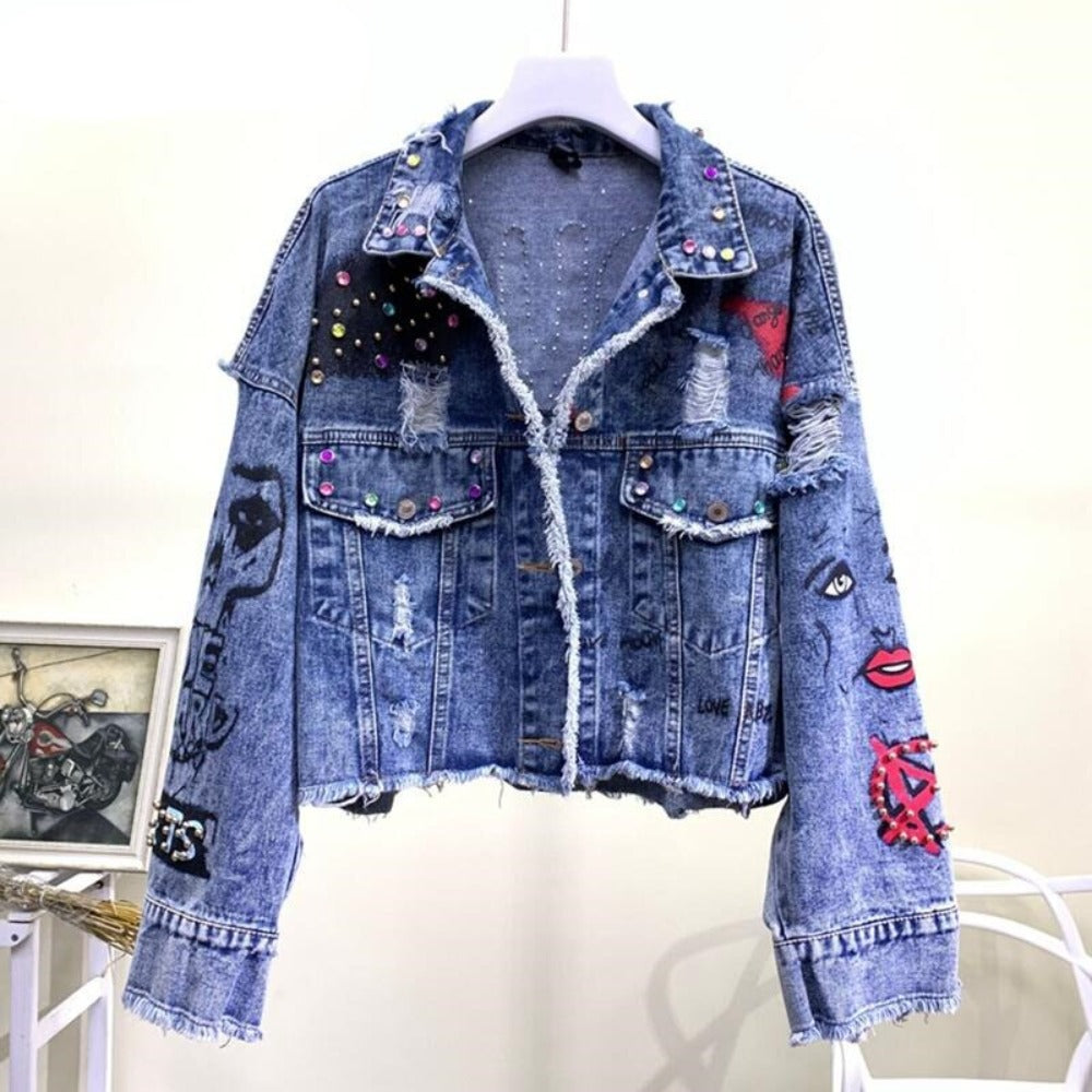 Denim Graffiti Rivet Girl Outerwear Jacket - Body Central Store