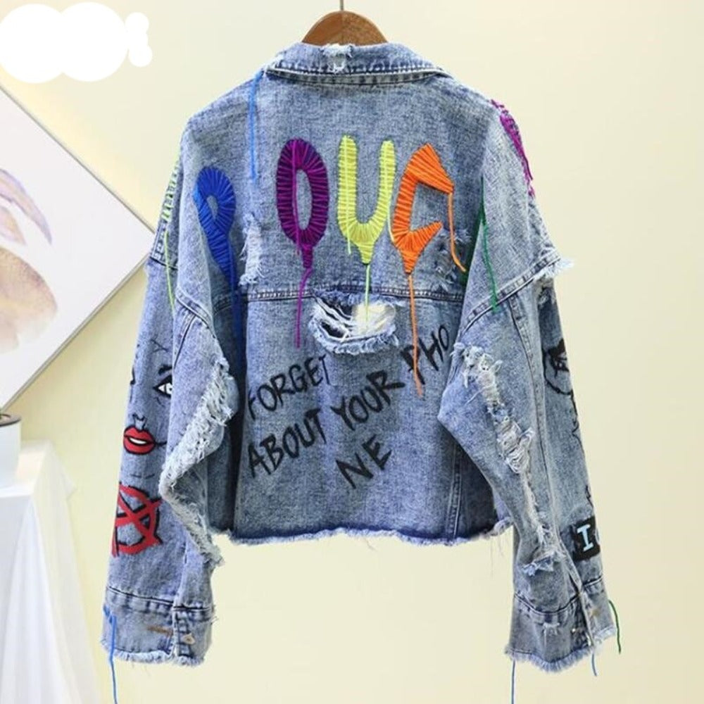 Denim Graffiti Rivet Girl Outerwear Jacket - Body Central Store