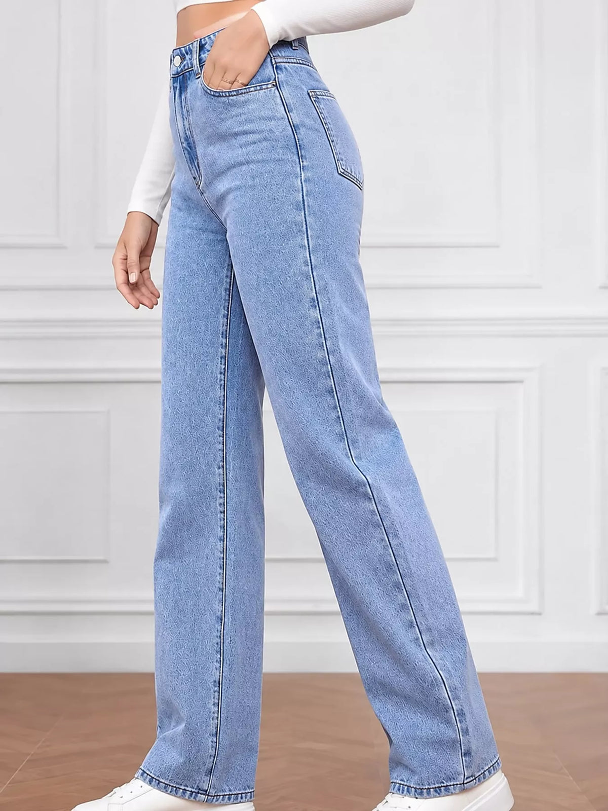 High-Waisted Vintage Wash Jeans