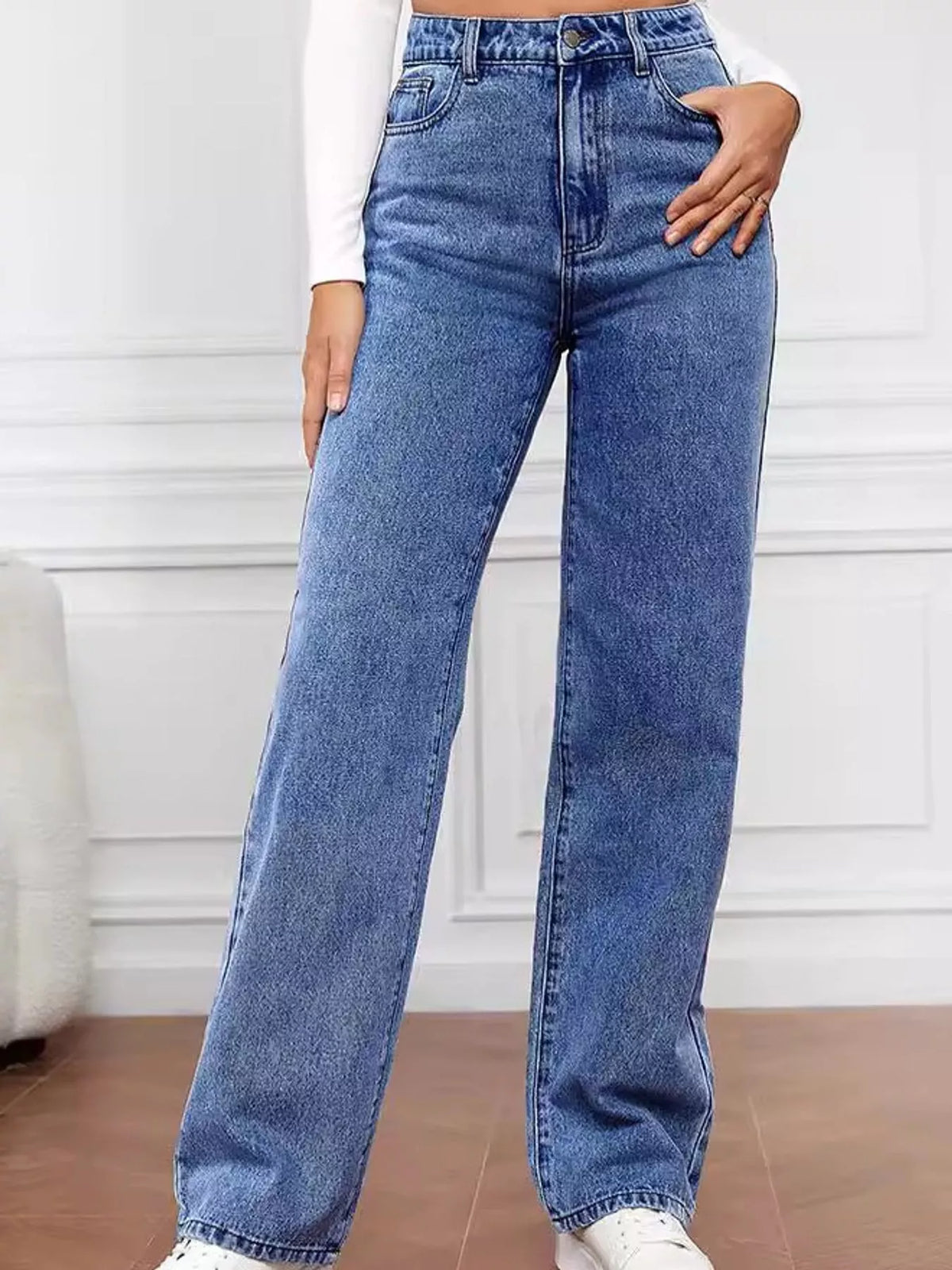 High-Waisted Vintage Wash Jeans
