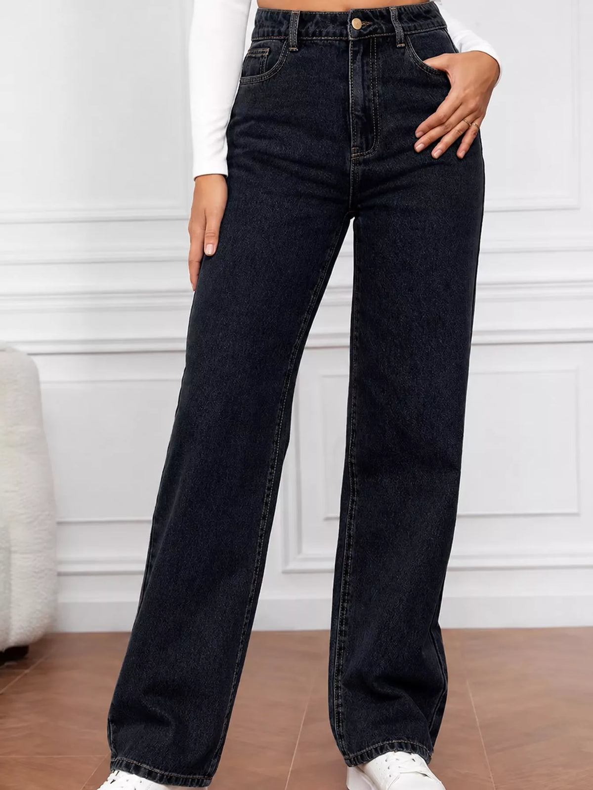 High-Waisted Vintage Wash Jeans
