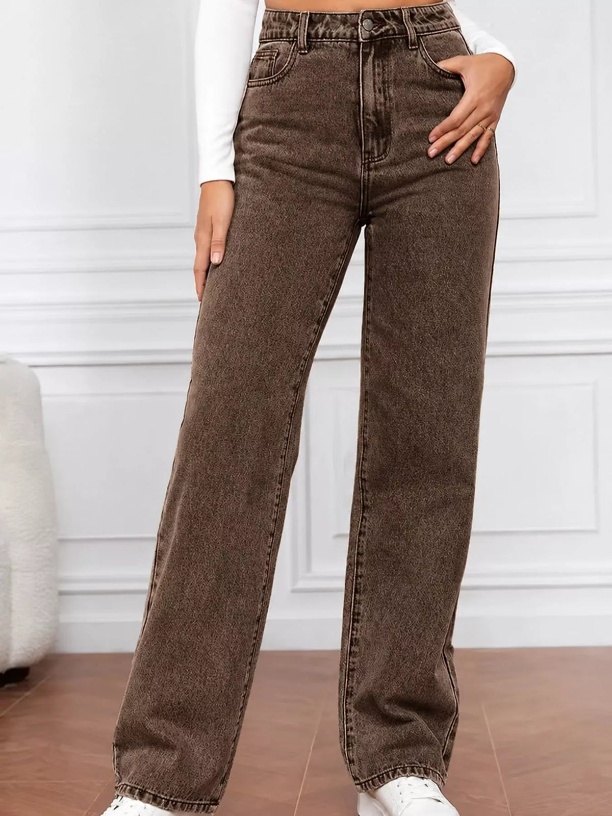 High-Waisted Vintage Wash Jeans